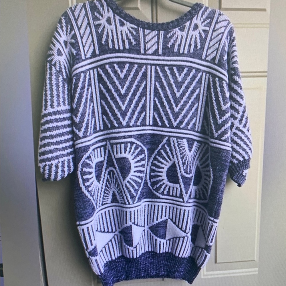 Geometric Patterned Black and White Sweater